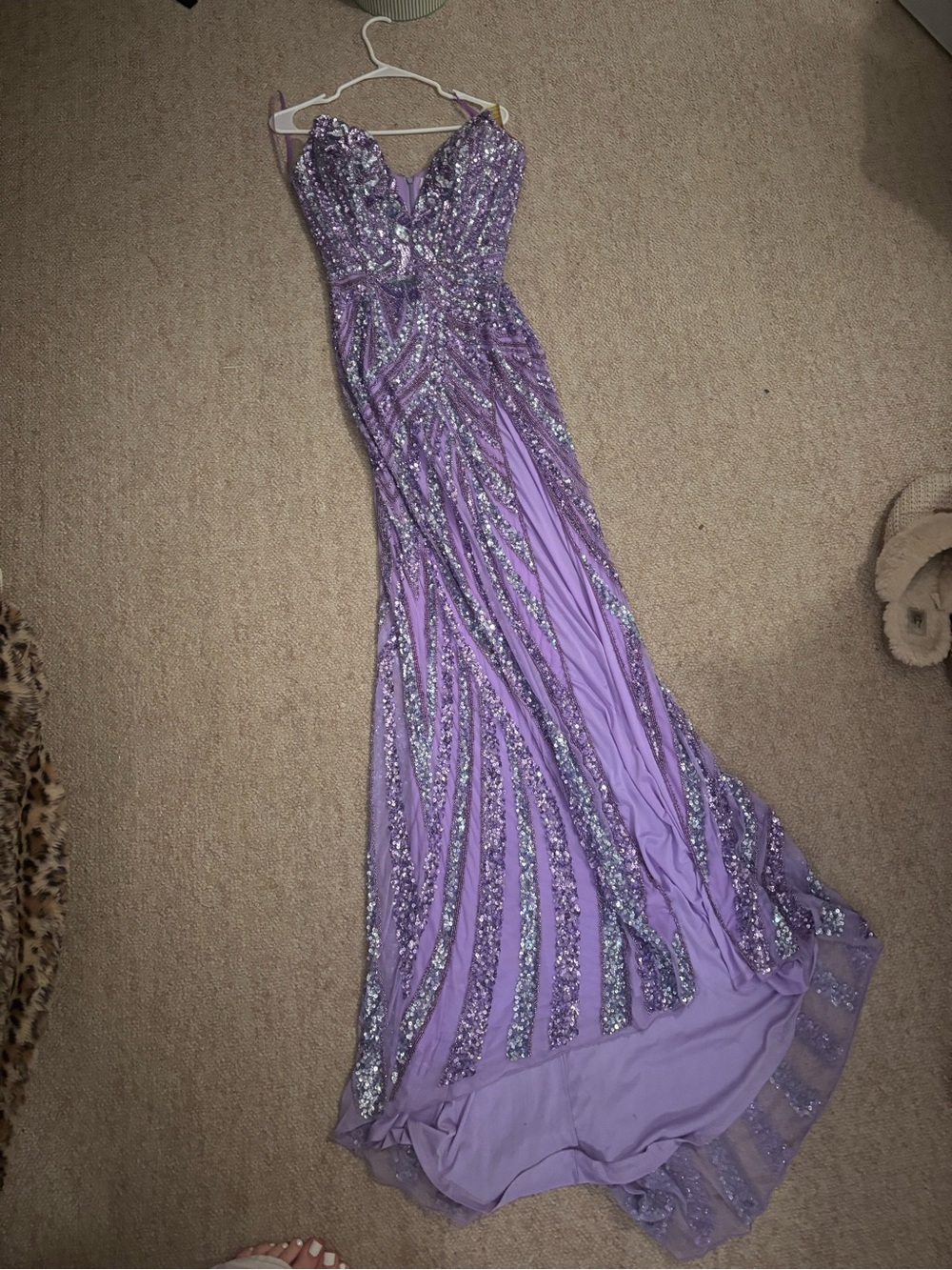 Lavender Sequin Prom Dress with Sweetheart Neckline